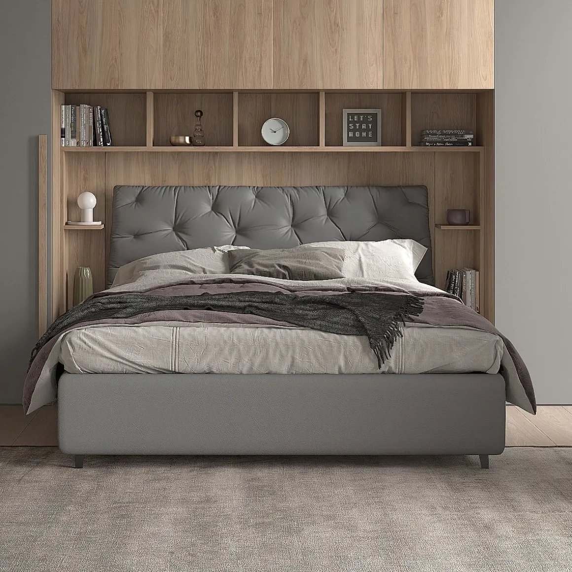 Letto matrimoniale contenitore SKY NEW in ecopelle grigia