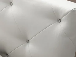 LETTO MATRIMONIALE CONTENITORE IN ECOPELLE BIANCA CON BOTTONI BRILLANTI