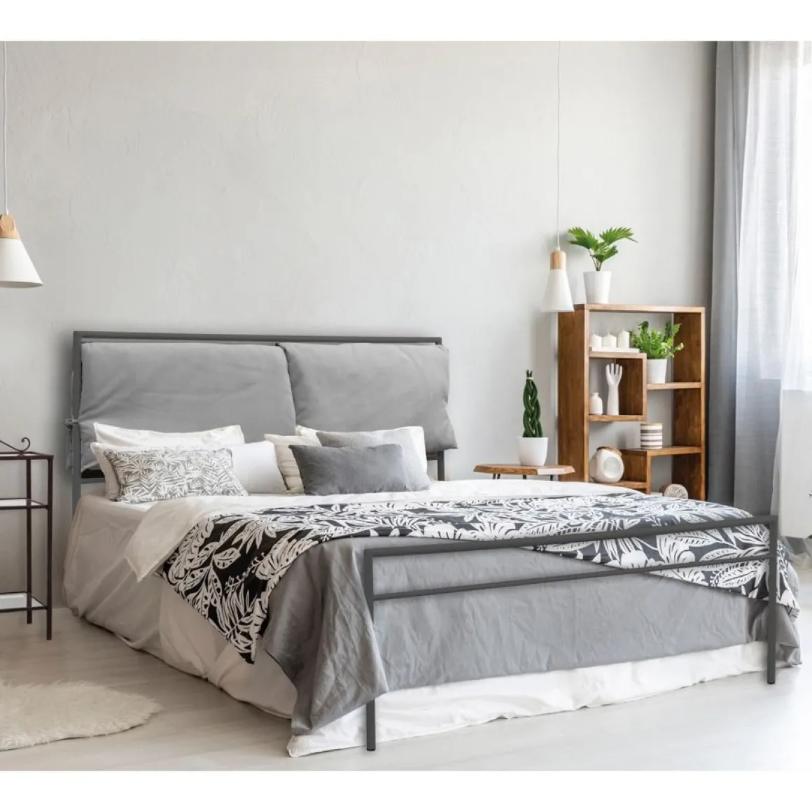 LETTO MATRIMONIALE GIROLETTO MOD. UP GRIGIO POLVERE CON CUSCINI