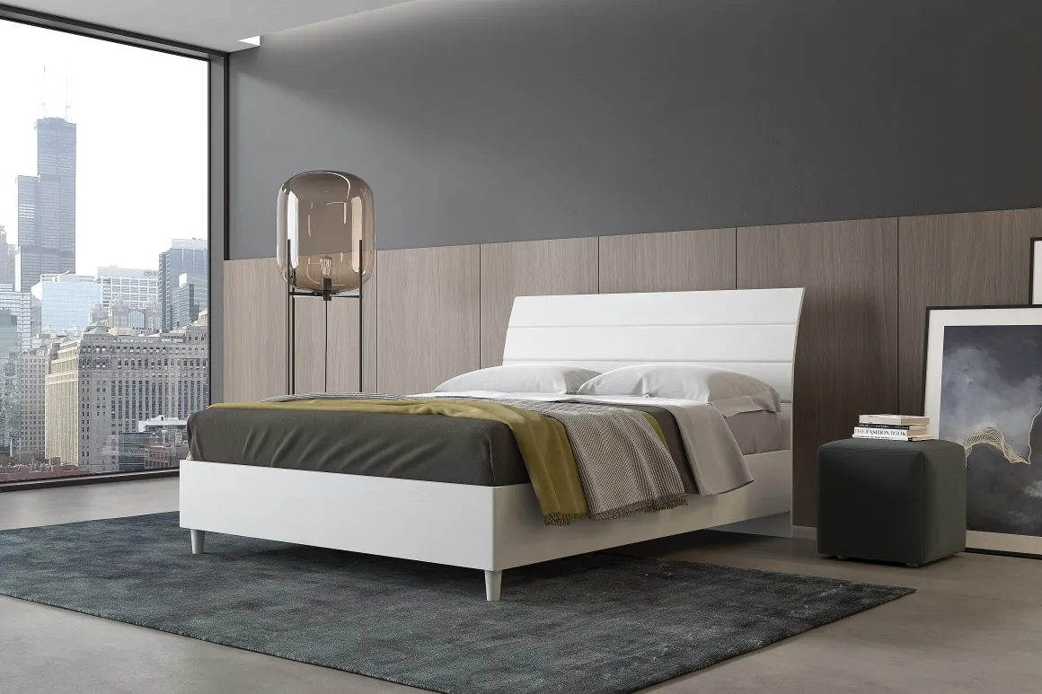 Letto matrimoniale HUGO bianco frassinato: letto contenitore in offerta
