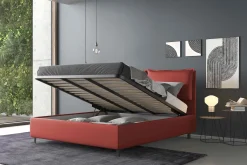 Letto matrimoniale in ecopelle rossa modello LOTO con contenitore