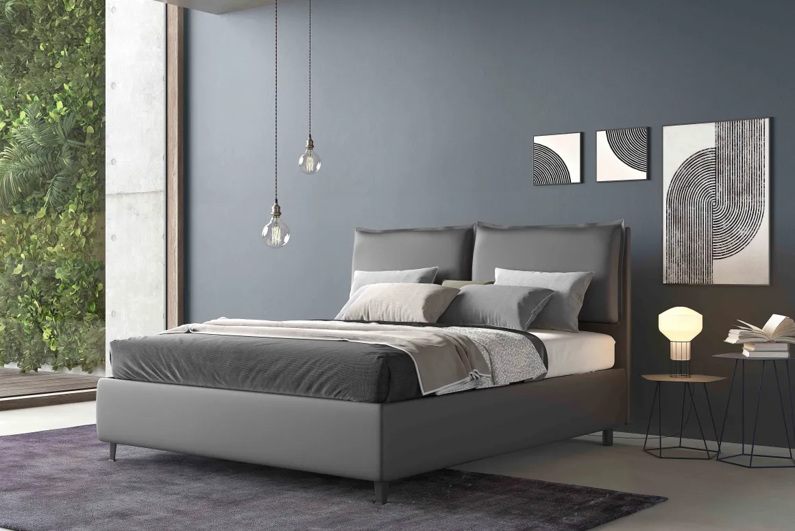 Letto matrimoniale LOTO in ecopelle grigia