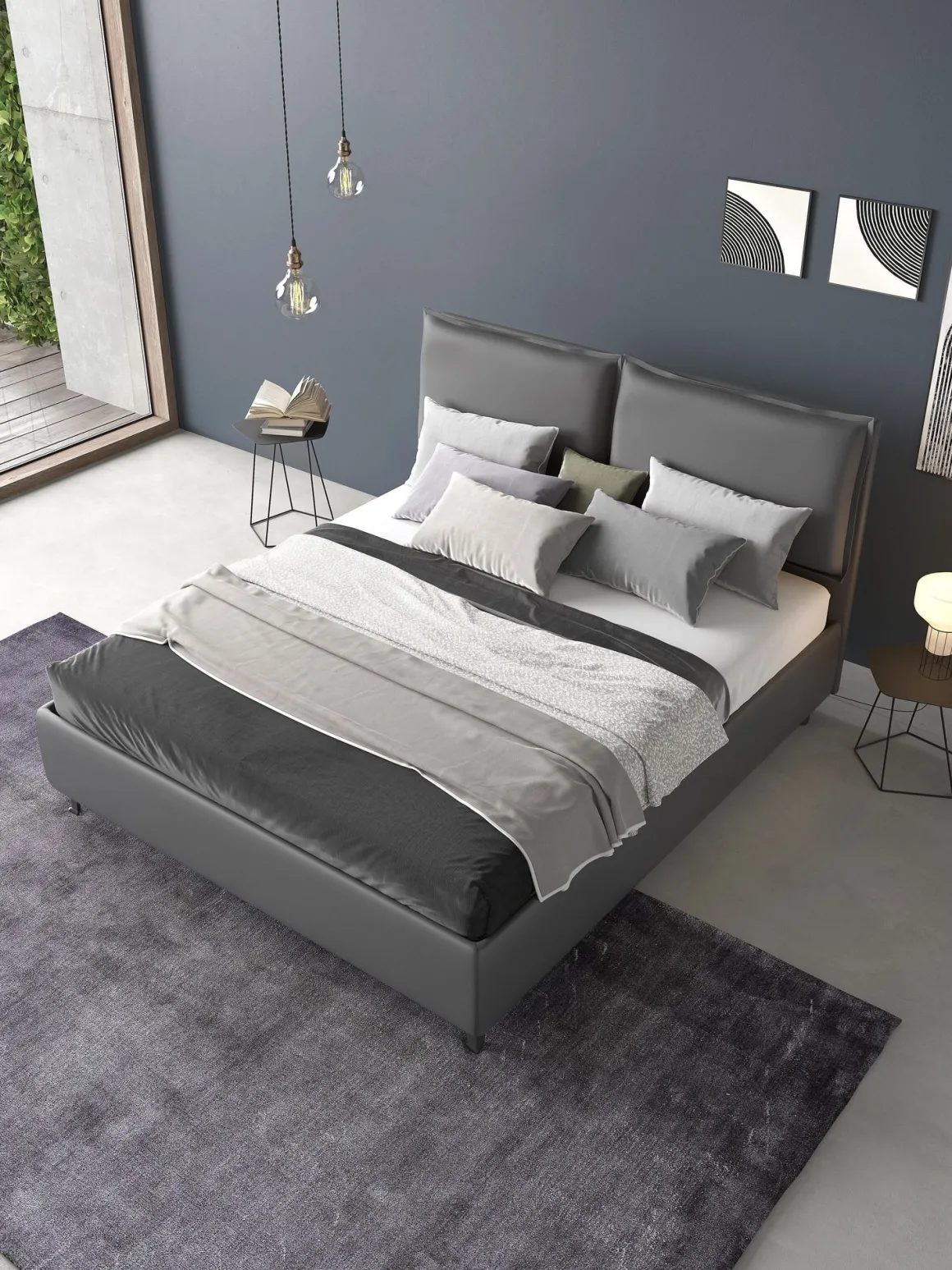 Letto matrimoniale LOTO in ecopelle grigia