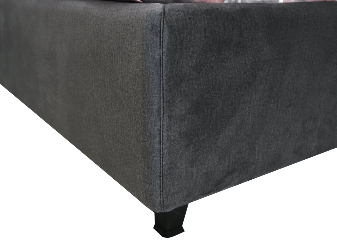 Letto matrimoniale LOTO in tessuto grigio con contenitore