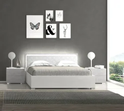 Letto matrimoniale MILA con contenitore in frassino bianco e cemento