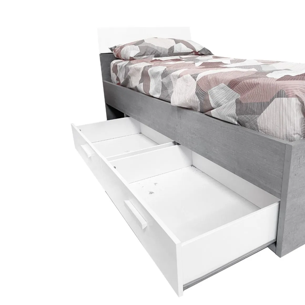 LETTO 1 PIAZZA E 1/2 CON GIROLETTO MOD. MIPIACE CEMENTO E BIANCO LUCIDO