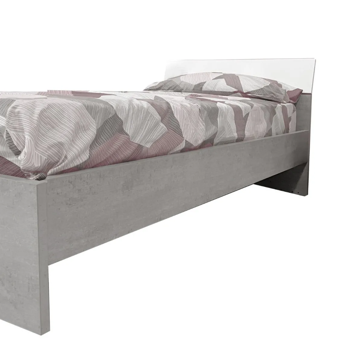 LETTO 1 PIAZZA E 1/2 CON GIROLETTO MOD. MIPIACE CEMENTO E BIANCO LUCIDO