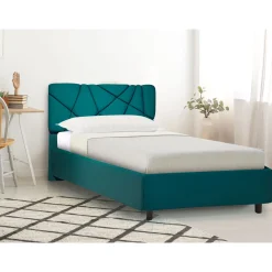 LETTO 1 PIAZZA E MEZZA CONTENITORE MOD. POP IN TESSUTO LYCRA VERDE PETROLIO