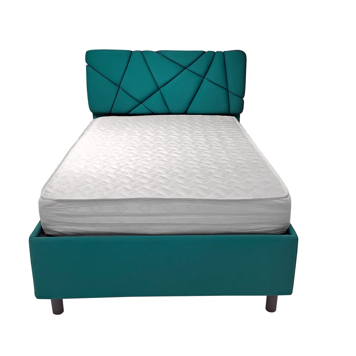 LETTO 1 PIAZZA E MEZZA CONTENITORE MOD. POP IN TESSUTO LYCRA VERDE PETROLIO