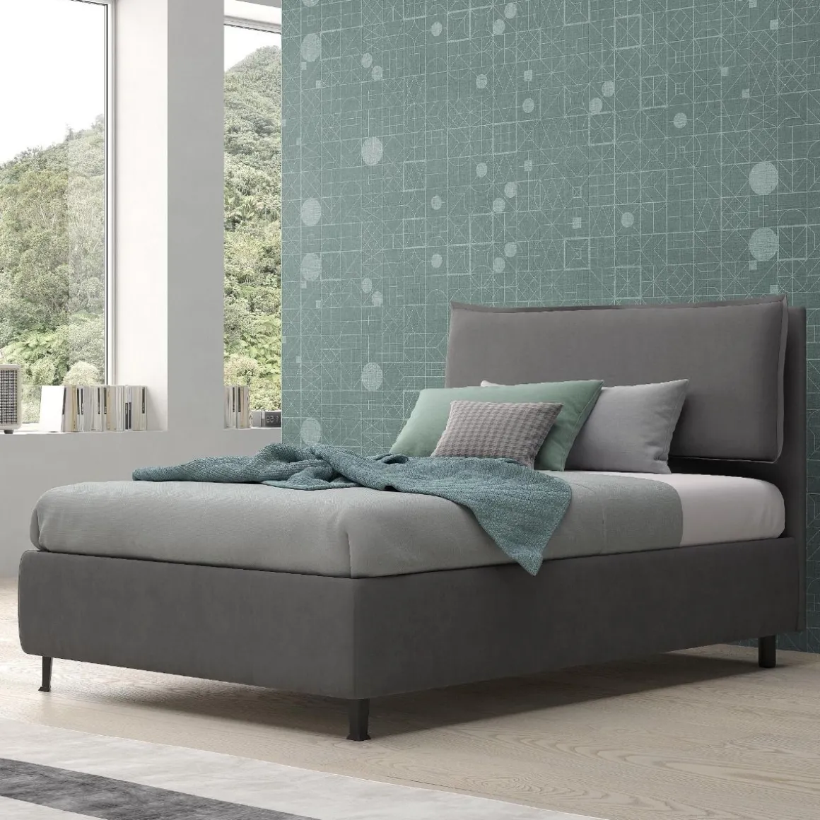 LETTO 1 PIAZZA E MEZZA CONTENITORE IN TESSUTO GRIGIO SCURO