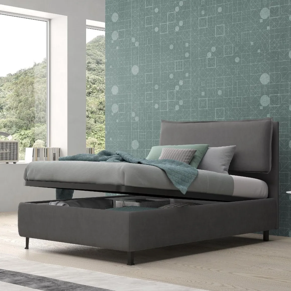 LETTO 1 PIAZZA E MEZZA CONTENITORE IN TESSUTO GRIGIO SCURO