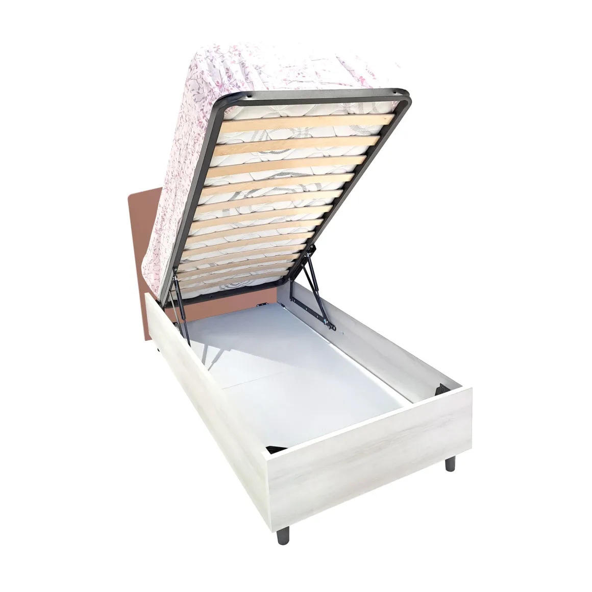 LETTO 1 PIAZZA E 1/2 MOD.EDDY CON CONTENITORE NORDICO E ROSA