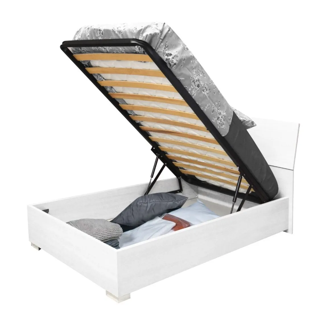 LETTO SINGOLO CON CONTENITORE BIANCO FRASSINATO