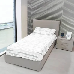 LETTO SINGOLO CON CONTENITORE MOD. CHANEL IN TESSUTO SABBIA