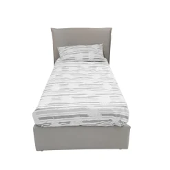 LETTO SINGOLO CON CONTENITORE MOD. CHANEL IN TESSUTO SABBIA