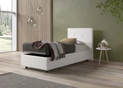 LETTO SINGOLO CON CONTENITORE IN ECOPELLE BIANCA