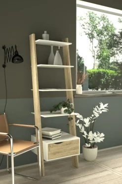 libreria in laminato rovere e bianco LIB83