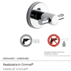 LINEA FELCE - APPENDIABITI 2 POSTI CROMATO IN ACCIAIO INOX 6,5X5,5X5,6CM