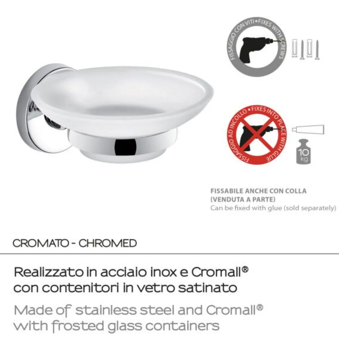 LINEA FELCE - PORTA SAPONE CROMATO E BIANCO SATINATO 11X12,5X5,6CM