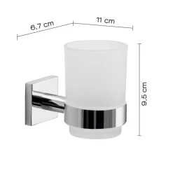 LINEA FELCE - PORTA SPAZZOLINI CROMATO E BIANCO SATINATO 6,7X10,8X9,5CM