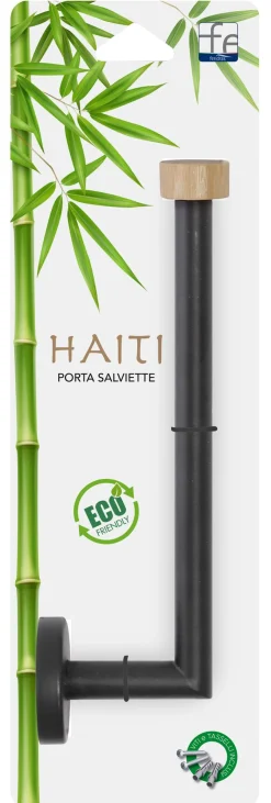 LINEA HAITI - PORTA ASCIUGAMANI NERO E NATURALE PORTA SALVIETTA