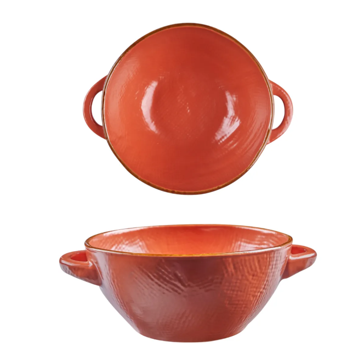 LINEA MEDITERRANEO - CIOTOLA ZUPPA 2 MANICI IN GRES ARANCIONE JAFFA 540ML