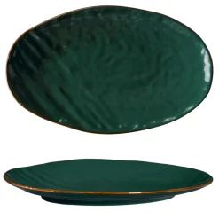 LINEA MEDITERRANEO - VASSOIO OVALE VERDE SCURO IN GRES 36X21CM H 5CM