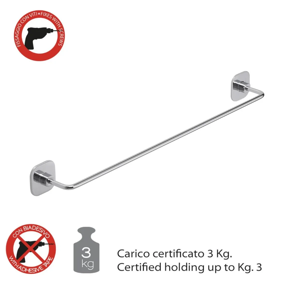 LINEA TEIDE - PORTA ASCIUGAMANO CROMATO IN ACCIAIO INOX 45X6,7X5,3CM