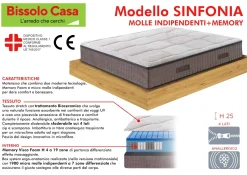 MATERASSO SINFONIA 1 PIAZZA E 1/2 120X190CM A MOLLE INDIPENDENTI E MEMORY