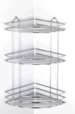 MENSOLA ANGOLARE PER DOCCIA 3 RIPIANI CM 32X23 H.47 CROMO