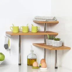 MENSOLA ANGOLARE IN BAMBOO E ACCIAIO 45X43X38.5CM NATURALE E CROMO