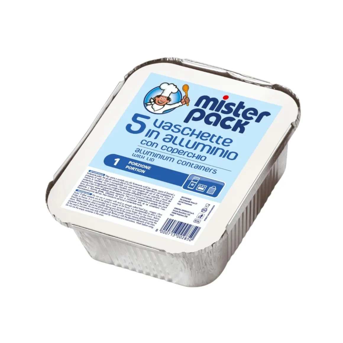MISTERPACK - SET 5 VASCHETTE CON COPERCHIO IN ALLUMINIO 1 PORZIONE