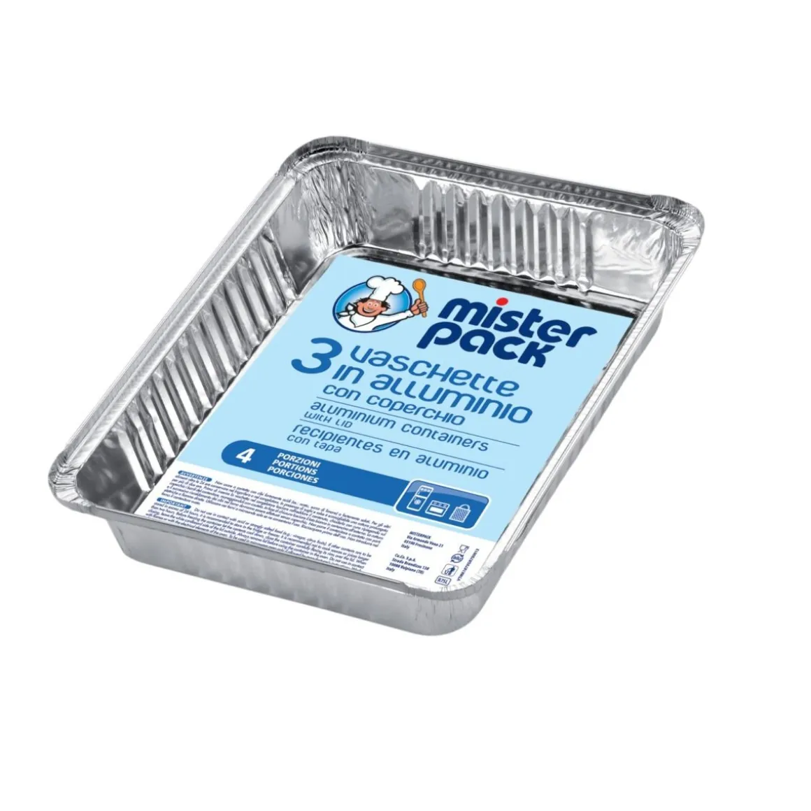 MISTERPACK - SET 3 VASCHETTE CON COPERCHIO IN ALLUMINIO 4 PORZIONI