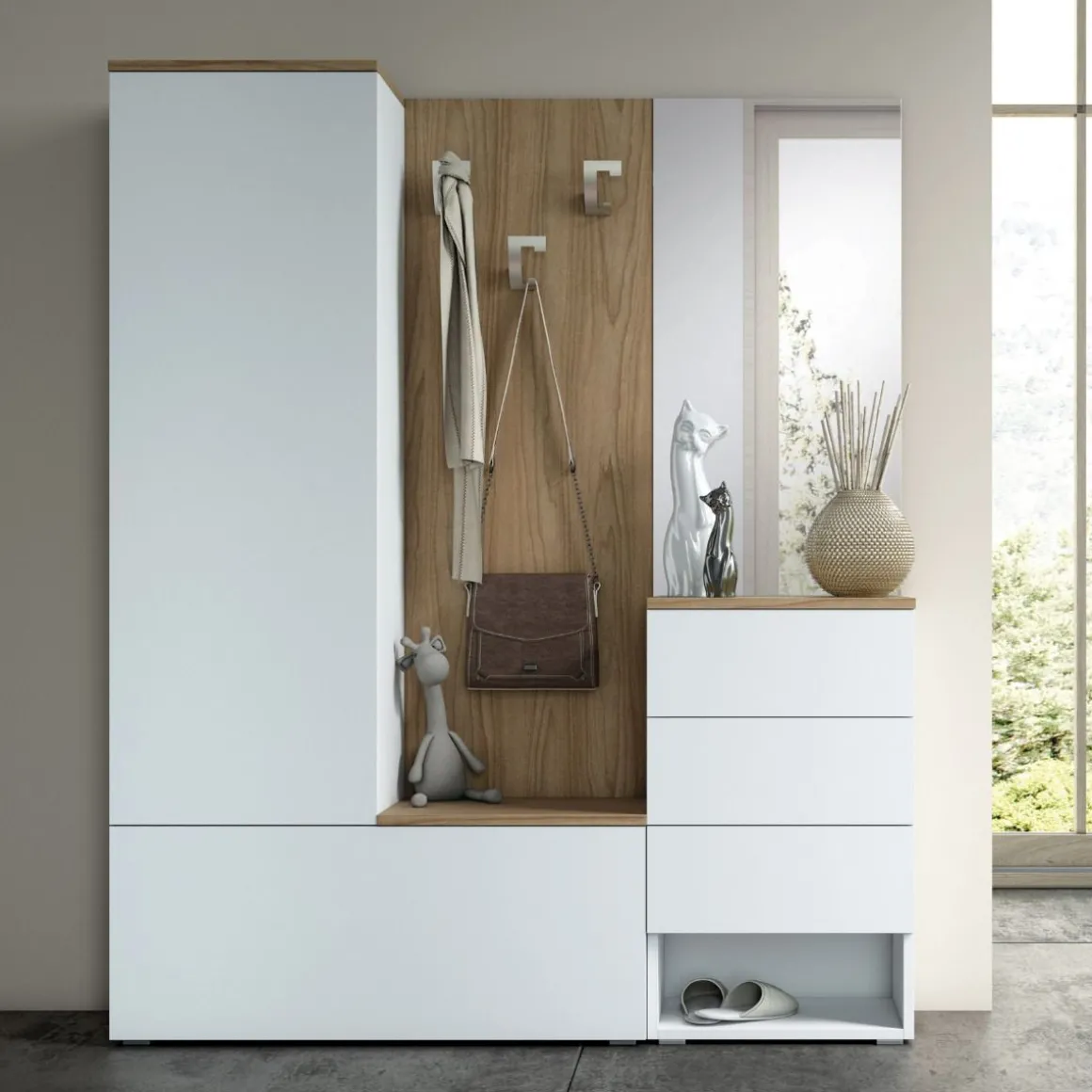 Mobile da ingresso completo bianco e noce 150cm in offerta