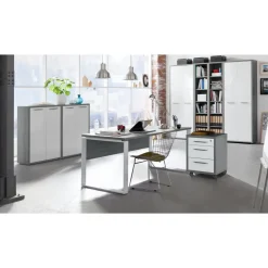 MOBILI UFFICIO COMPLETI a prezzi bassi: finitura IN LAMINATO CEMENTO E BIANCO LUCIDO