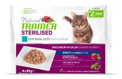 NATURAL TRAINER CAT ADULTO UMIDO STERILISED FLOW MERLUZZO 85GR: vendita online NATURAL TRAINER CAT ADULTO UMIDO STERILISED FLOW MERLUZZO 85GR in offerta