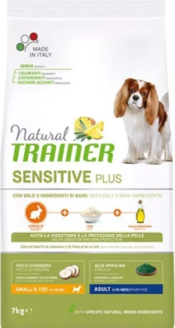 NATURAL TRAINER DOG ADULTO SMALL & TOY SENSITIVE CONIGLIO E CEREALI INTEGRALI KG 0.8: vendita online NATURAL TRAINER DOG ADULTO SMALL & TOY SENSITIVE CONIGLIO E CEREALI INTEGRALI KG 0.8 in offerta