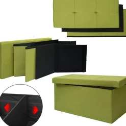 PANCA CONTENITORE PIEGHEVOLE 80X40 H. 40 TESSUTO VERDE: vendita online PANCA CONTENITORE PIEGHEVOLE 80X40 H. 40 TESSUTO VERDE in offerta
