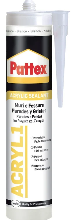 PATTEX SILICONE ACRYL1 MURI E FESSURE BIANCO 300ml: vendita online PATTEX SILICONE ACRYL1 MURI E FESSURE BIANCO 300ml in offerta