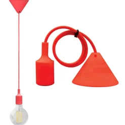 PENDENTE SOFFITTO CON CAVO+PORTALAMPADA ROSSO - 1XE27 MAX 60W: vendita online PENDENTE SOFFITTO CON CAVO+PORTALAMPADA ROSSO - 1XE27 MAX 60W in offerta