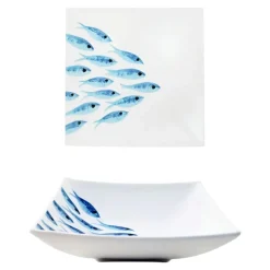 PIATTO FISH IN PORCELLANA 15X15CM BIANCO CON DECORO