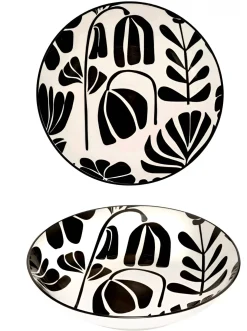 PIATTO FONDO IN CERAMICA LINEA TWISTED LIME DIAM.20CM BIANCO CON DECORO NERO