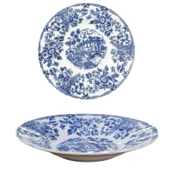 PIATTO FONDO INGLESE IN PORCELLANA BIANCO CON DECORO BLU DIAM. 24CM