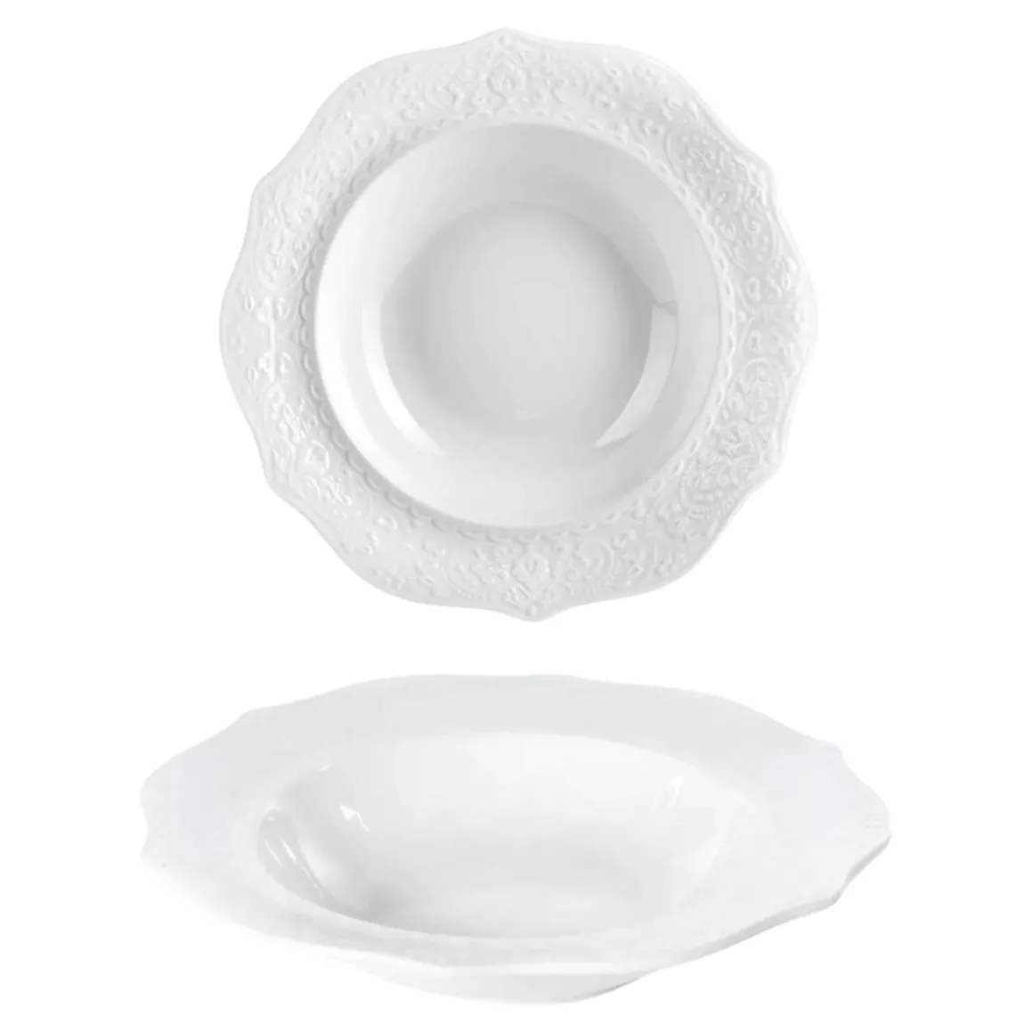 PIATTO FONDO IN PORCELLANA LINEA ALICE DIAM. 23CM BIANCO