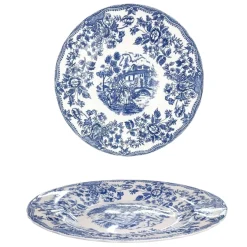 PIATTO PIANO INGLESE IN PORCELLANA BIANCO CON DECORO BLU DIAM. 27.5CM