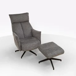 POLTRONA GIREVOLE CON RELAX MANUALE E POUF IN TESSUTO GRIGIO: vendita online POLTRONA GIREVOLE CON RELAX MANUALE E POUF IN TESSUTO GRIGIO in offerta
