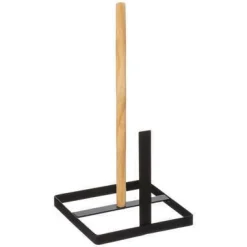 PORTAROTOLO IN METALLO E LEGNO NERO 15X15X30CM