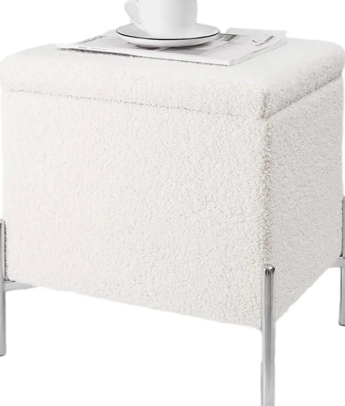 POUF CONTENITORE CM 45X45 H. 35 TESSUTO EFFETTO BOUCLE' BIANCO : vendita online POUF CONTENITORE CM 45X45 H. 35 TESSUTO EFFETTO BOUCLE' BIANCO in offerta