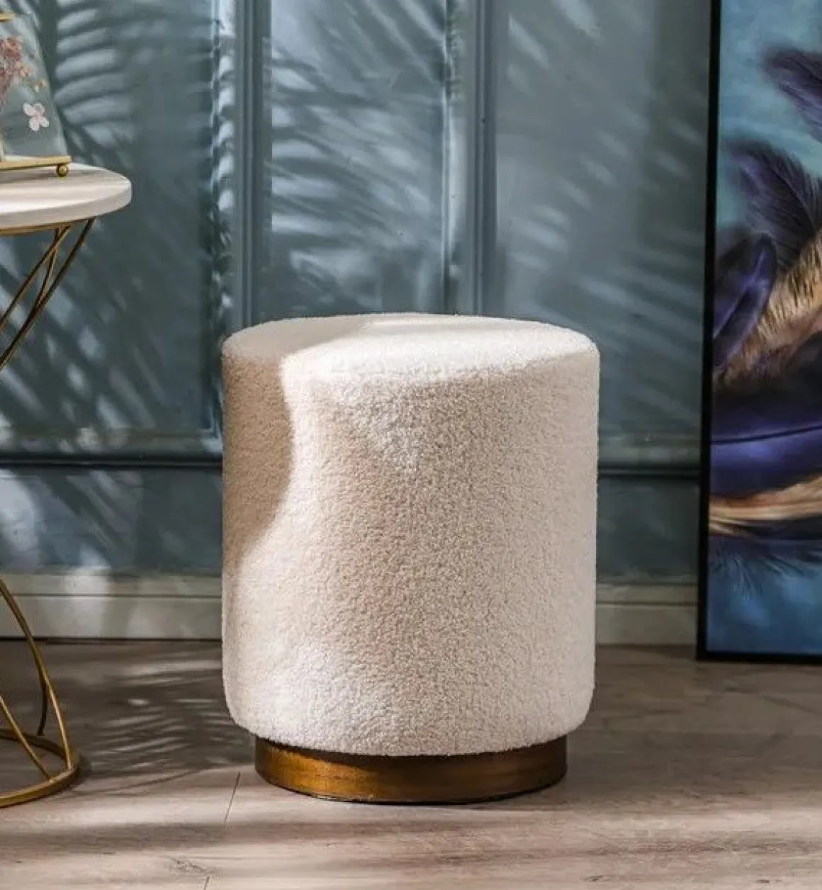 POUF ROTONDO DIAM. CM 40 H. 45 IN TESSUTO EFFETTO BOUCLE' BIANCO: vendita online POUF ROTONDO DIAM. CM 40 H. 45 IN TESSUTO EFFETTO BOUCLE' BIANCO in offerta