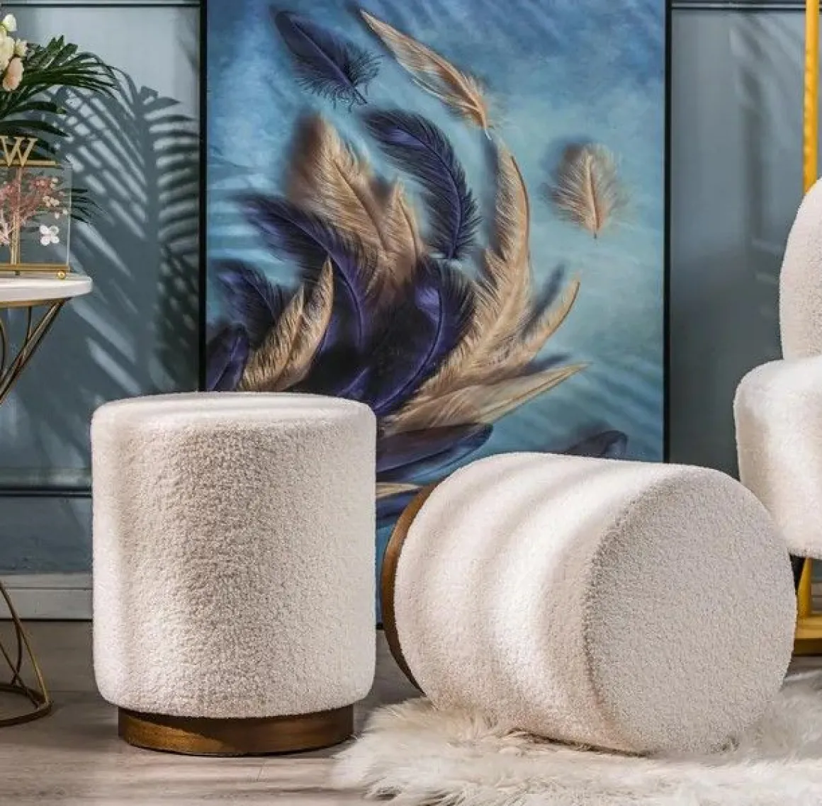 POUF ROTONDO DIAM. CM 40 H. 45 IN TESSUTO EFFETTO BOUCLE' BIANCO: vendita online POUF ROTONDO DIAM. CM 40 H. 45 IN TESSUTO EFFETTO BOUCLE' BIANCO in offerta